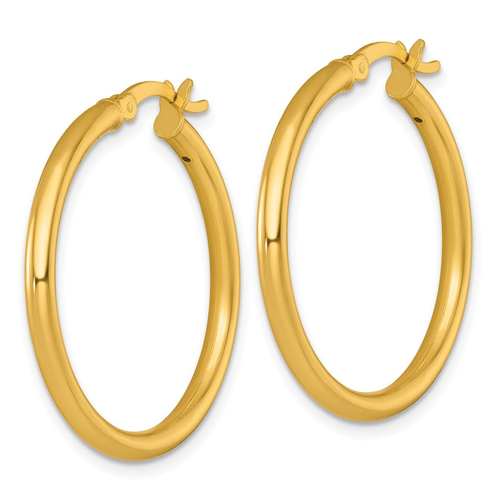 QE17905GP Sterling Silver Gold-tone Polished 2.5mm x 30mm Round Tube Hoop Earrings