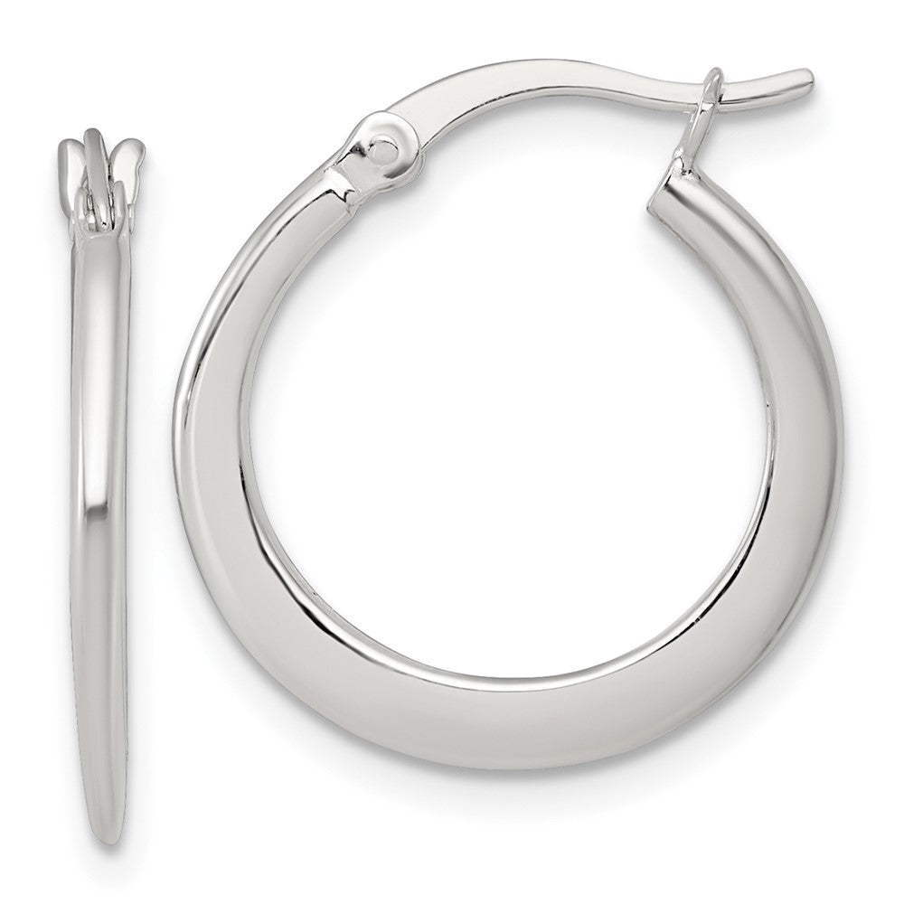 QE17906 Sterling Silver Polished 20.0mm Tapered Round Hoop Earrings