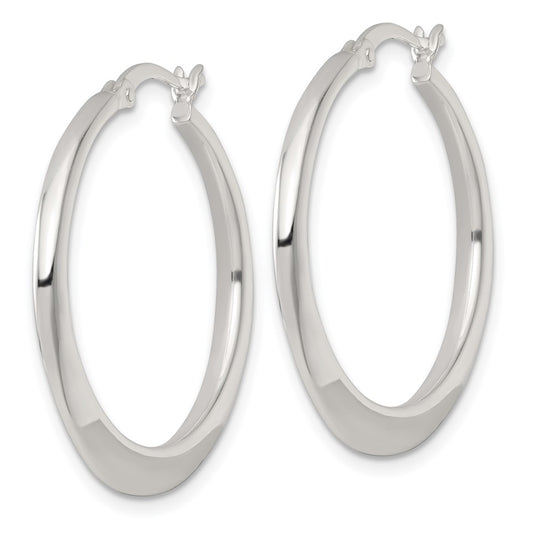 QE17907 Sterling Silver Polished 30.0mm Tapered Round Hoop Earrings