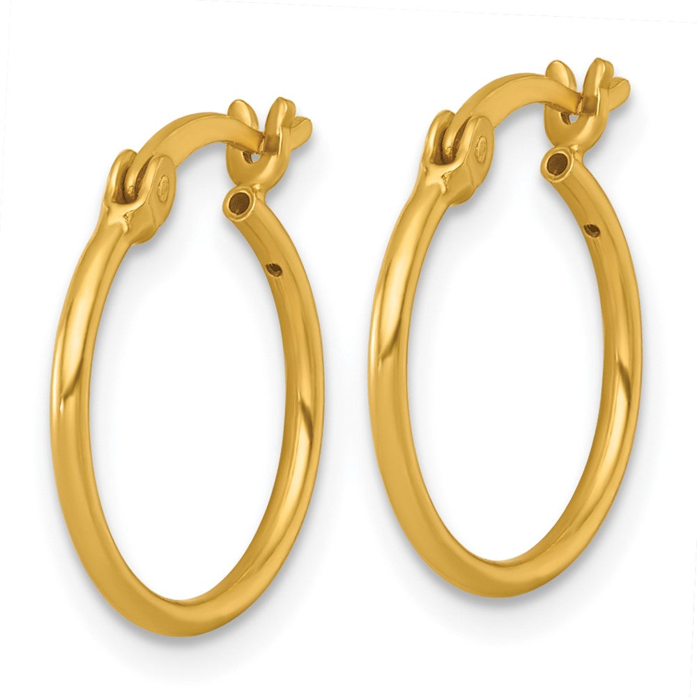 QE17908GP Sterling Silver Gold-tone Polished 1.25mm x 15mm Round Tube Hoop Earrings
