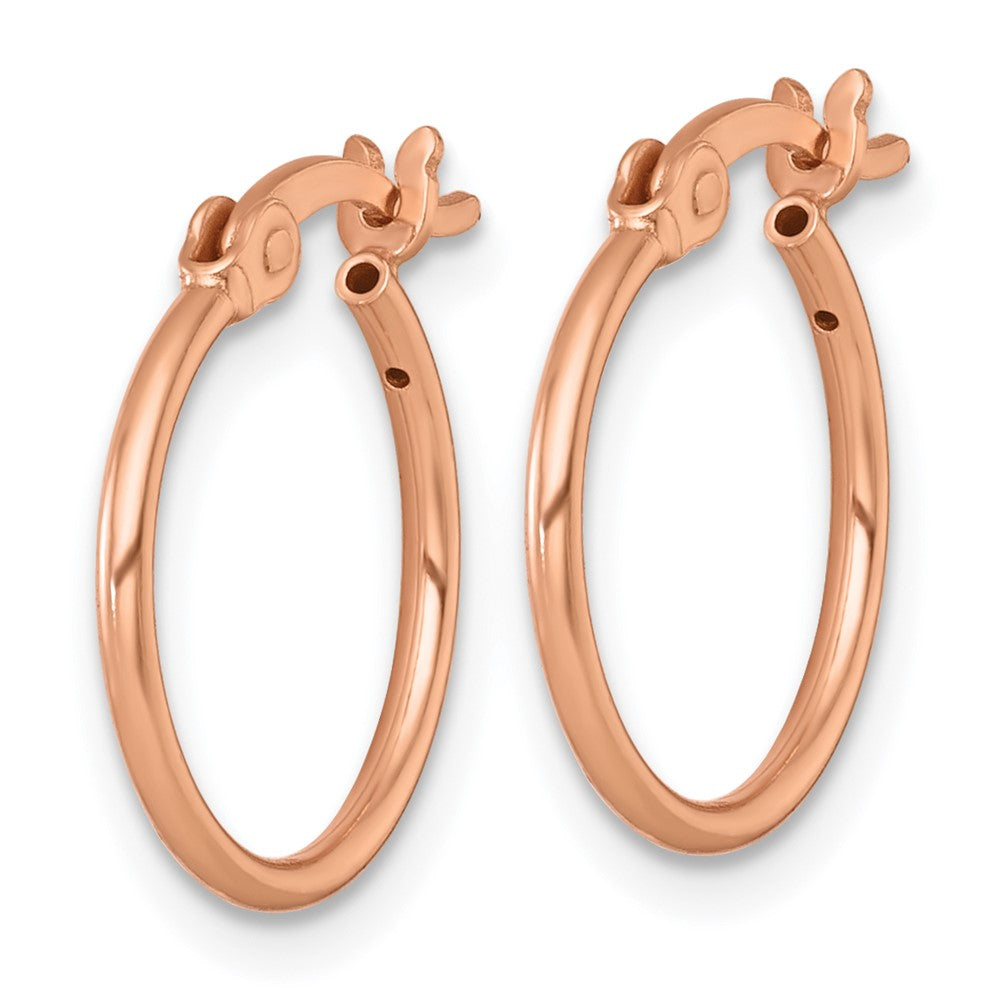 QE17908RP Sterling Silver Rose-tone Polished 1.25mm x 15mm Round Tube Hoop Earrings