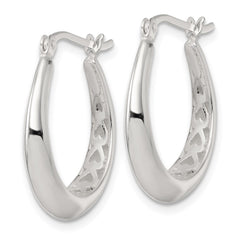 QE17911 Sterling Silver Polished Knife Edge Tapered Oval Hoop Earrings
