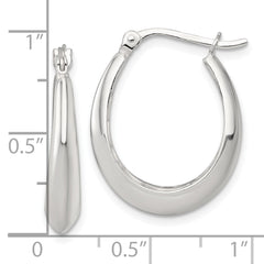 QE17911 Sterling Silver Polished Knife Edge Tapered Oval Hoop Earrings