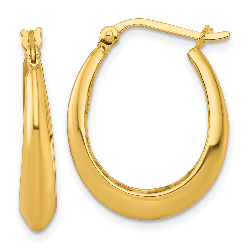 QE17911GP Sterling Silver Gold-tone Polished Knife Edge Tapered Oval Hoop Earrings