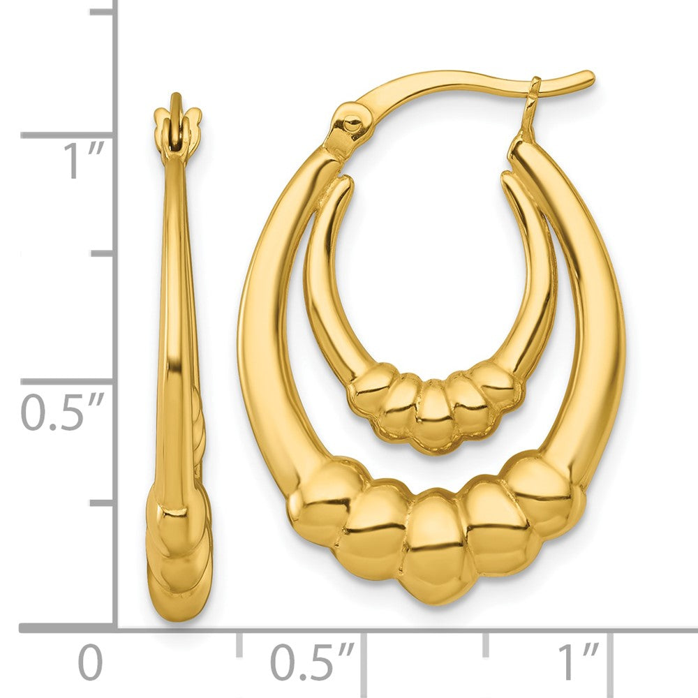QE17912GP Sterling Silver Gold Tone Polished Scalloped Double Oval Hollow Hoop Earrings