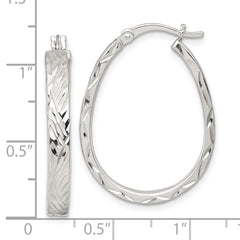 QE17914 Sterling Silver Polished Diamond-cut 4.0mm Oval Hoop Earrings