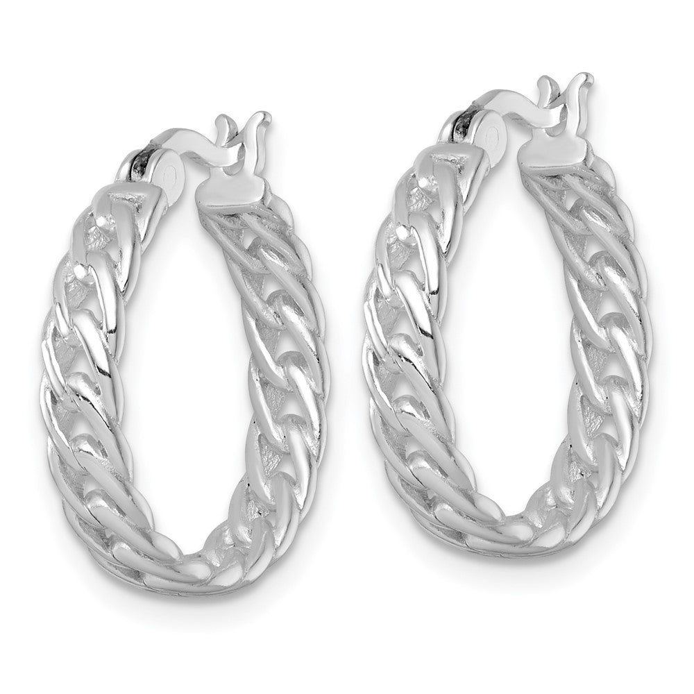 QE17916 Sterling Silver Rhodium-plated Polished 4.00 x 19mm Curb Link Round Hoop Earrings