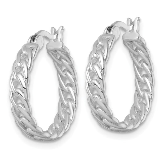 QE17916 Sterling Silver Rhodium-plated Polished 4.00 x 19mm Curb Link Round Hoop Earrings