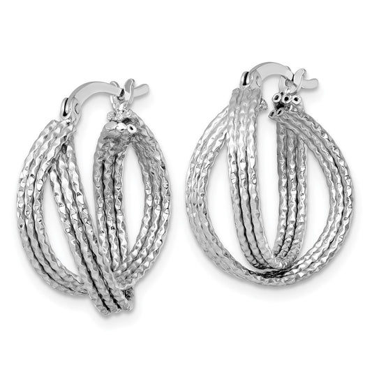 QE17918 Sterling Silver Rhodium-plated Textured 20.0mm Crisscross Round Hoop Earrings