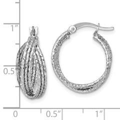 QE17918 Sterling Silver Rhodium-plated Textured 20.0mm Crisscross Round Hoop Earrings