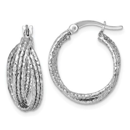 QE17918 Sterling Silver Rhodium-plated Textured 20.0mm Crisscross Round Hoop Earrings