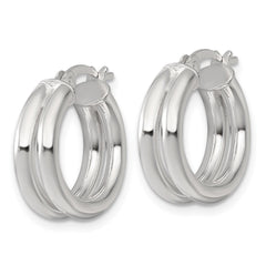 QE17921 Sterling Silver Polished Double Tube Hoop Earrings