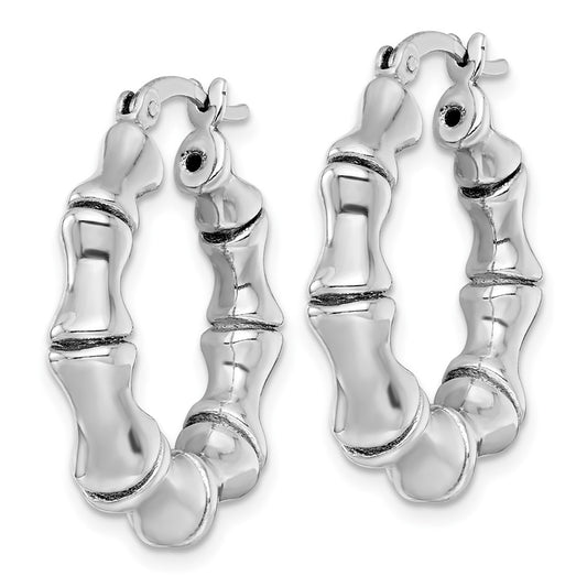 QE17932 Sterling Silver Rhodium-plated Polished Bamboo Round Hoop Earrings