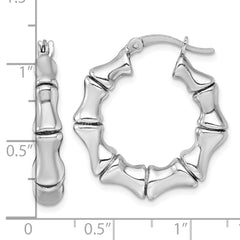 QE17932 Sterling Silver Rhodium-plated Polished Bamboo Round Hoop Earrings