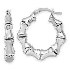 QE17932 Sterling Silver Rhodium-plated Polished Bamboo Round Hoop Earrings