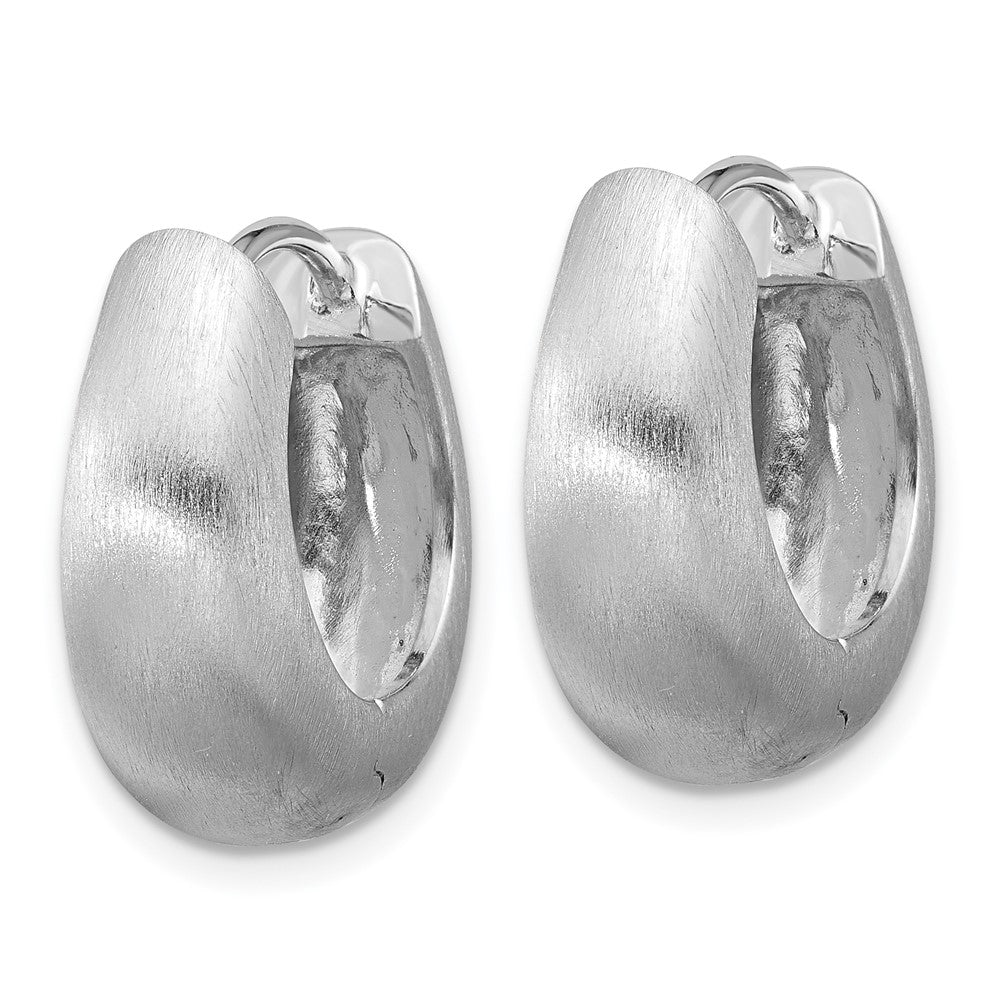 QE17933 Sterling Silver Rhodium-plated Brushed Tapered Hinged Hoop Earrings