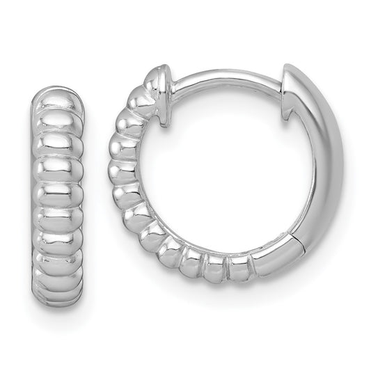 QE17935 Sterling Silver Rhodium-plated Polished Grooved 3.00 x 13mm Round Hinged Hoop Earrings
