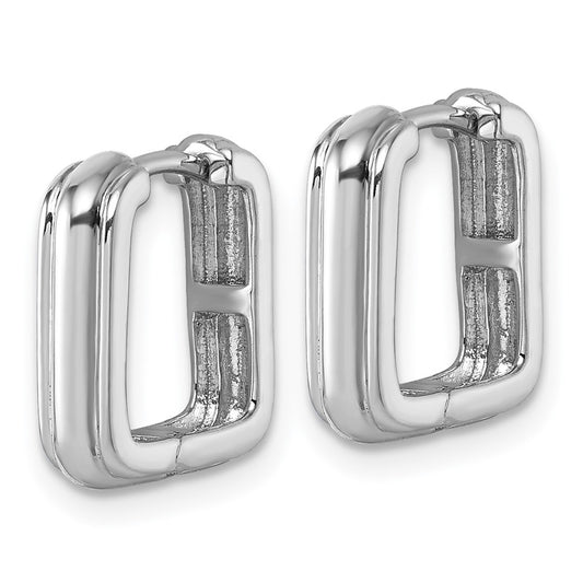 QE17936 Sterling Silver Rhodium-plated Polished And Grooved 3.5mm x 14mm Square Hinged Hoop Earrings