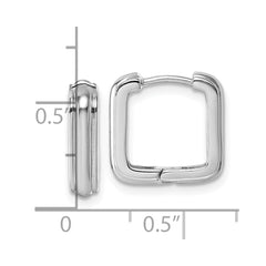 QE17936 Sterling Silver Rhodium-plated Polished And Grooved 3.5mm x 14mm Square Hinged Hoop Earrings