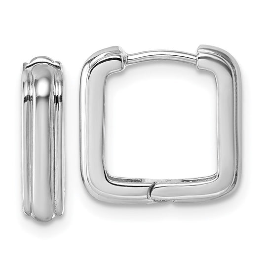 QE17936 Sterling Silver Rhodium-plated Polished And Grooved 3.5mm x 14mm Square Hinged Hoop Earrings