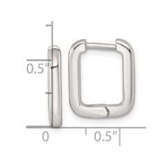 QE17940 Sterling Silver Polished 2.5mm x 12mm Rectangular Hinged Hoop Earrings
