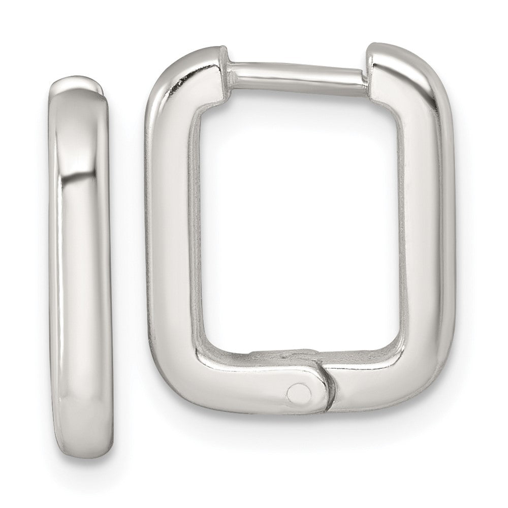 QE17940 Sterling Silver Polished 2.5mm x 12mm Rectangular Hinged Hoop Earrings