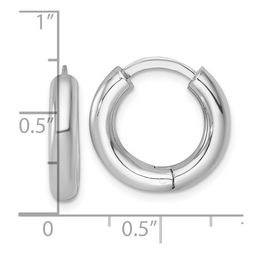 QE17942 Sterling Silver Rhodium-plated Polished 3.5x18mm Round Hinged Hoop Earrings