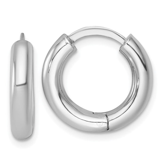 QE17942 Sterling Silver Rhodium-plated Polished 3.5x18mm Round Hinged Hoop Earrings