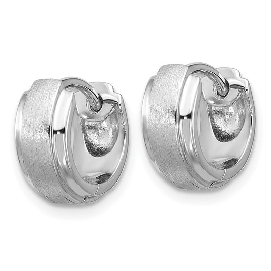 QE17944 Sterling Silver Rhodium-plated Brushed and Polished 5.75mm x 11.5mm Hinged Hoop Earrings