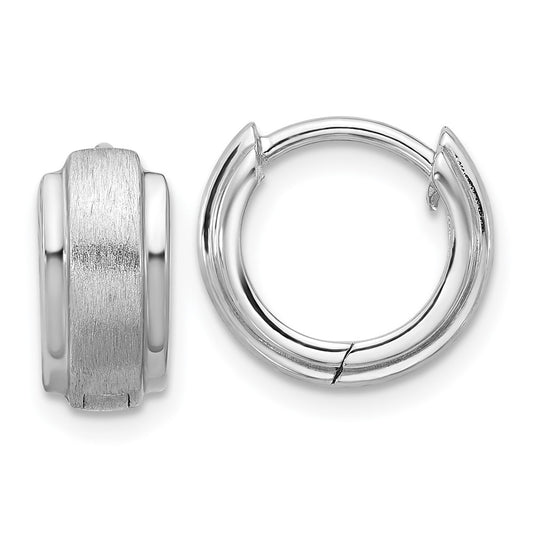 QE17944 Sterling Silver Rhodium-plated Brushed and Polished 5.75mm x 11.5mm Hinged Hoop Earrings