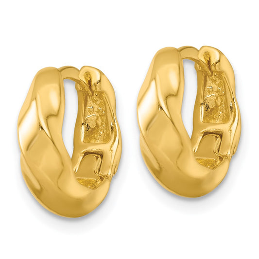 QE17945GP Sterling Silver Gold-tone Polished Twisted Tapered Round Hinged Hoop Earrings