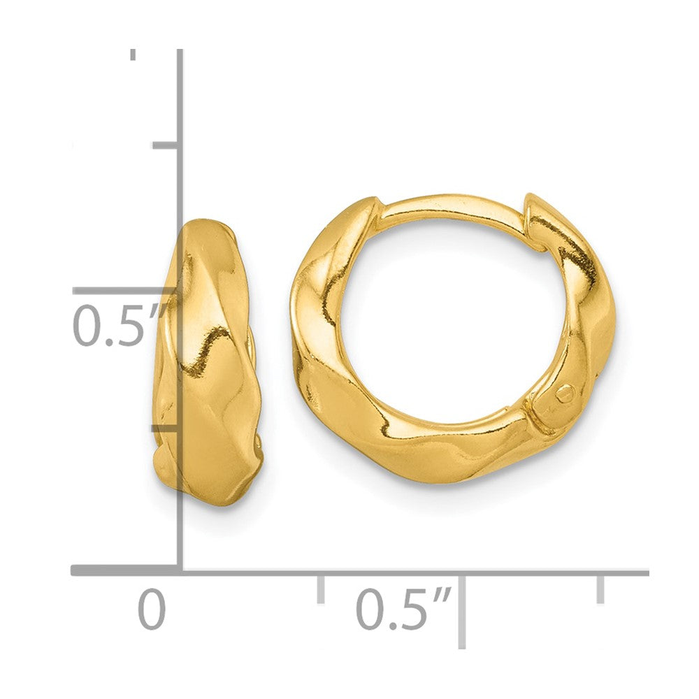 QE17945GP Sterling Silver Gold-tone Polished Twisted Tapered Round Hinged Hoop Earrings