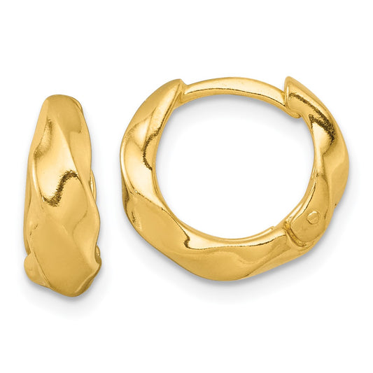QE17945GP Sterling Silver Gold-tone Polished Twisted Tapered Round Hinged Hoop Earrings