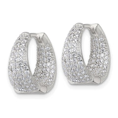 QE17954 Sterling Silver Polished Tapered In and Out CZ 16mm Hinged Round Hoop Earrings