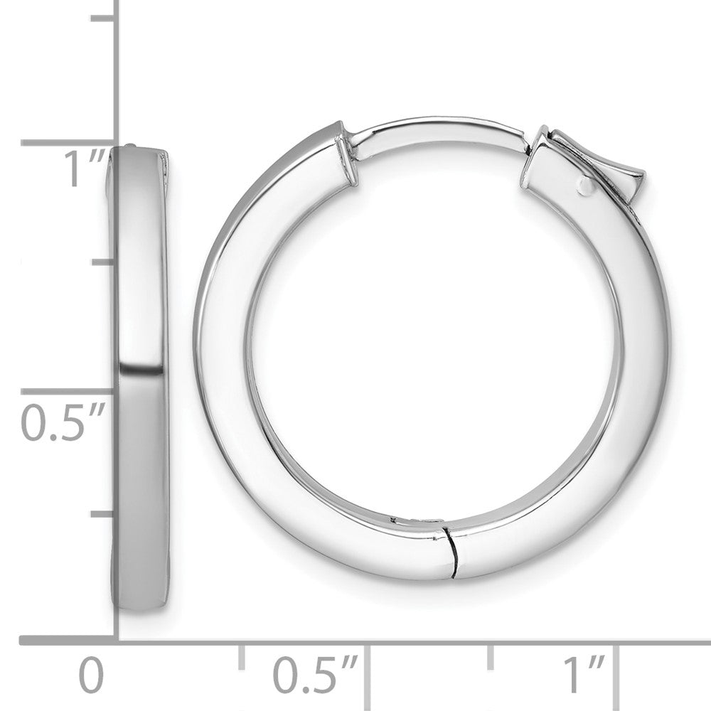 QE17959 Sterling Silver Rhodium-plated Polished 3x25mm Hinged Square Tube Hoop Earrings