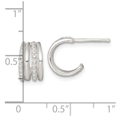 QE17961 Sterling Silver Polished and Beaded 4-Row C-Hoop Post Earrings