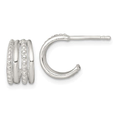 QE17961 Sterling Silver Polished and Beaded 4-Row C-Hoop Post Earrings
