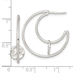 QE17962 Sterling Silver Polished Textured Moveable Disc Fancy Crescent Moon C-Hoop Post Earrings