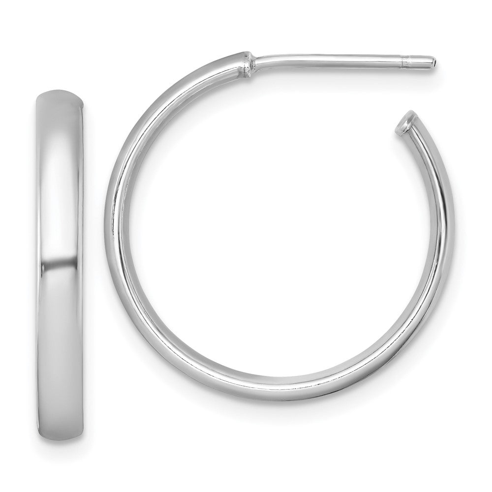 QE17963 Sterling Silver Rhodium-plated Polished 3.00 x 23mm C-Hoop Post Earrings