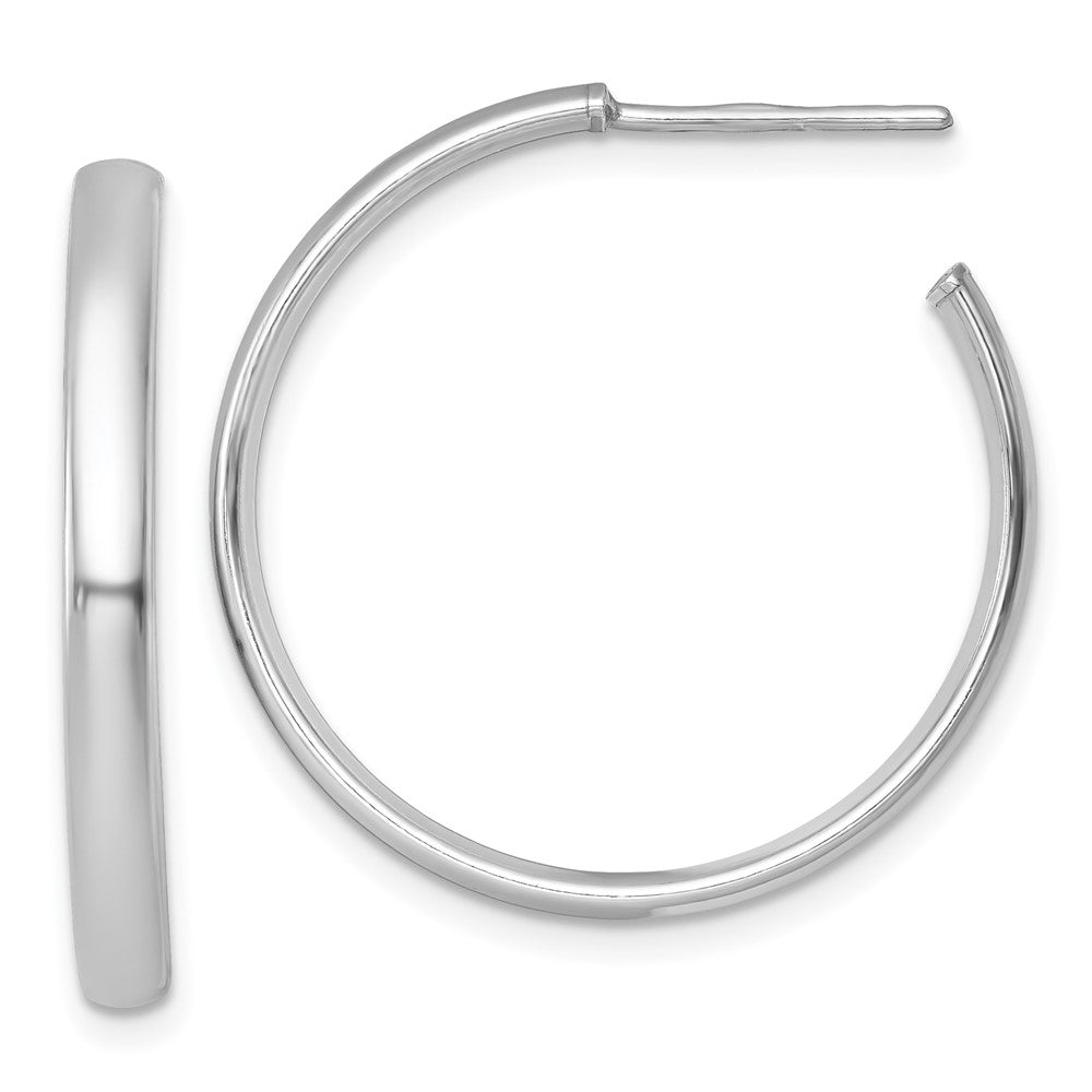QE17964 Sterling Silver Rhodium-plated Polished 3.00 x 28mm C-Hoop Post Earrings