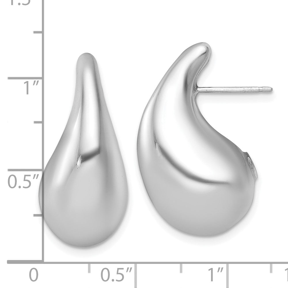 QE17973 Sterling Silver Rhodium-plated Polished Puffed Teardrop Post Earrings