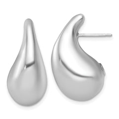 QE17973 Sterling Silver Rhodium-plated Polished Puffed Teardrop Post Earrings