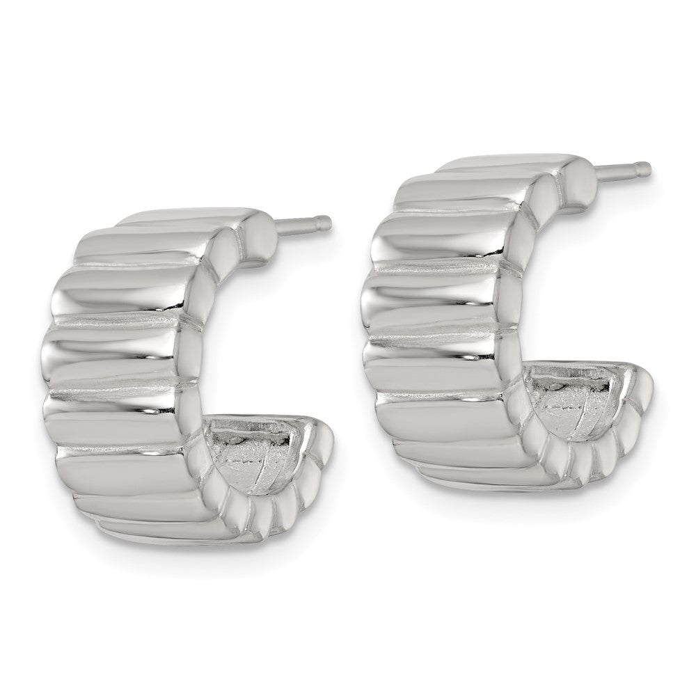 QE17981 Sterling Silver Polished and Ridged 8.0mm Post C-Hoop Earrings