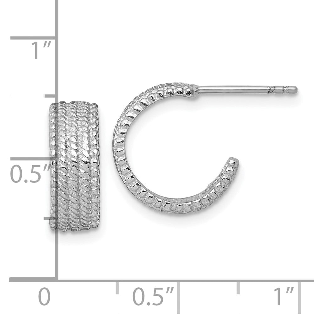 QE17982 Sterling Silver Rhodium-plated Polished And Textured C-Hoop Post Earrings