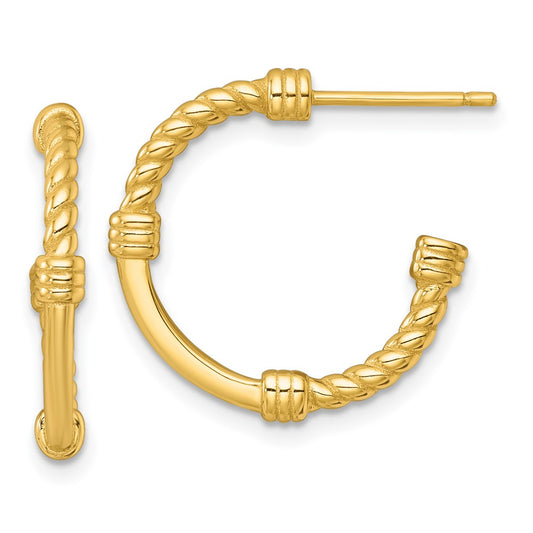 QE17983GP Sterling Silver Gold-tone Polished and Twisted 21.0mm Post C-Hoop Earrings