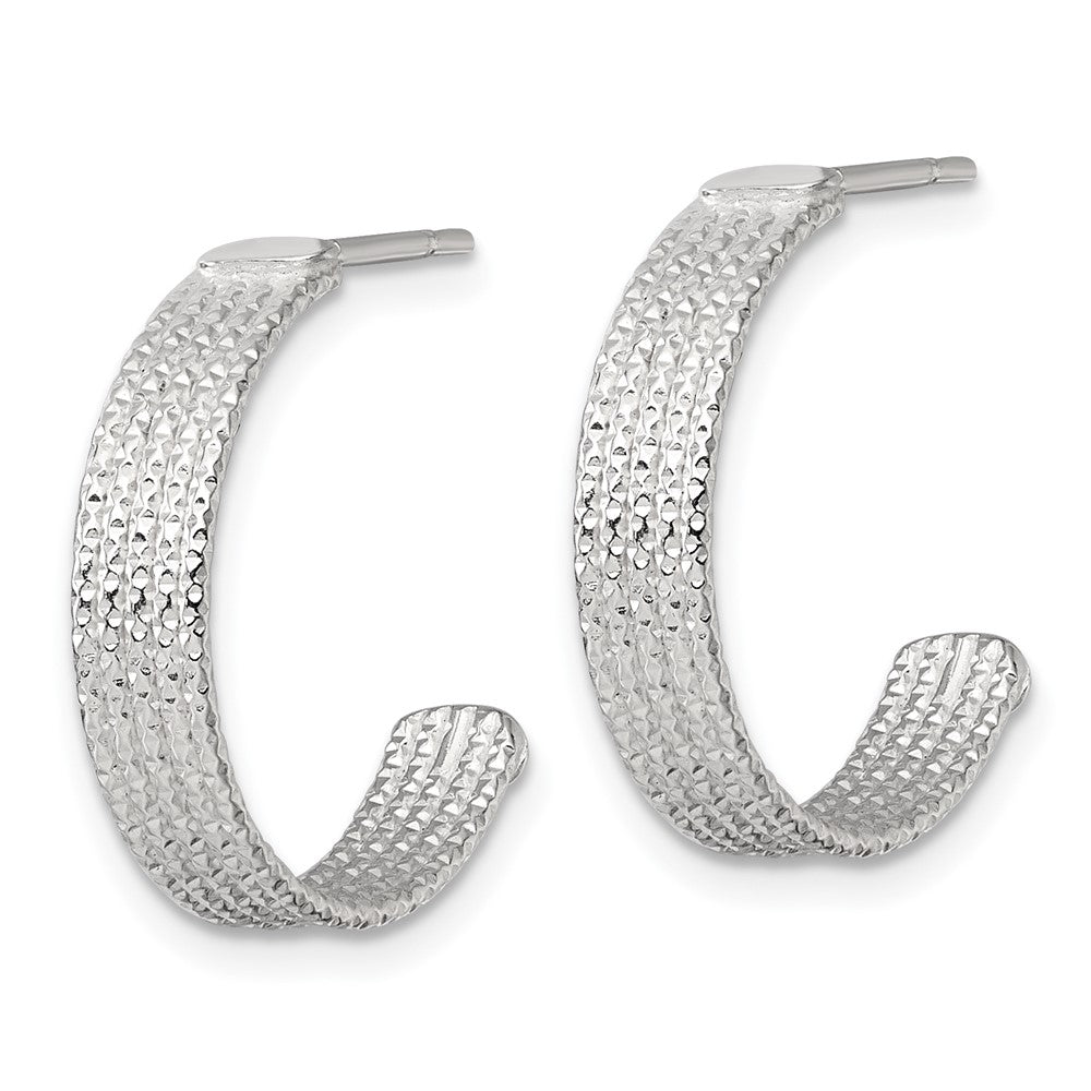 QE17986 Sterling Silver Polished and Textured 20x4.5mm Post C-Hoop Earrings