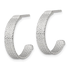 QE17986 Sterling Silver Polished and Textured 20x4.5mm Post C-Hoop Earrings