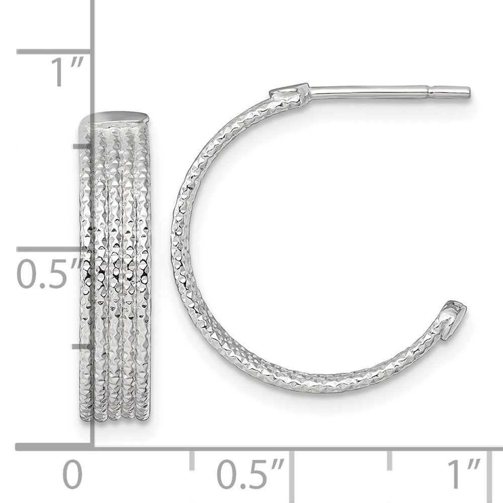 QE17986 Sterling Silver Polished and Textured 20x4.5mm Post C-Hoop Earrings