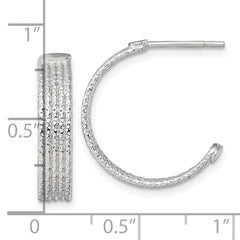 QE17986 Sterling Silver Polished and Textured 20x4.5mm Post C-Hoop Earrings
