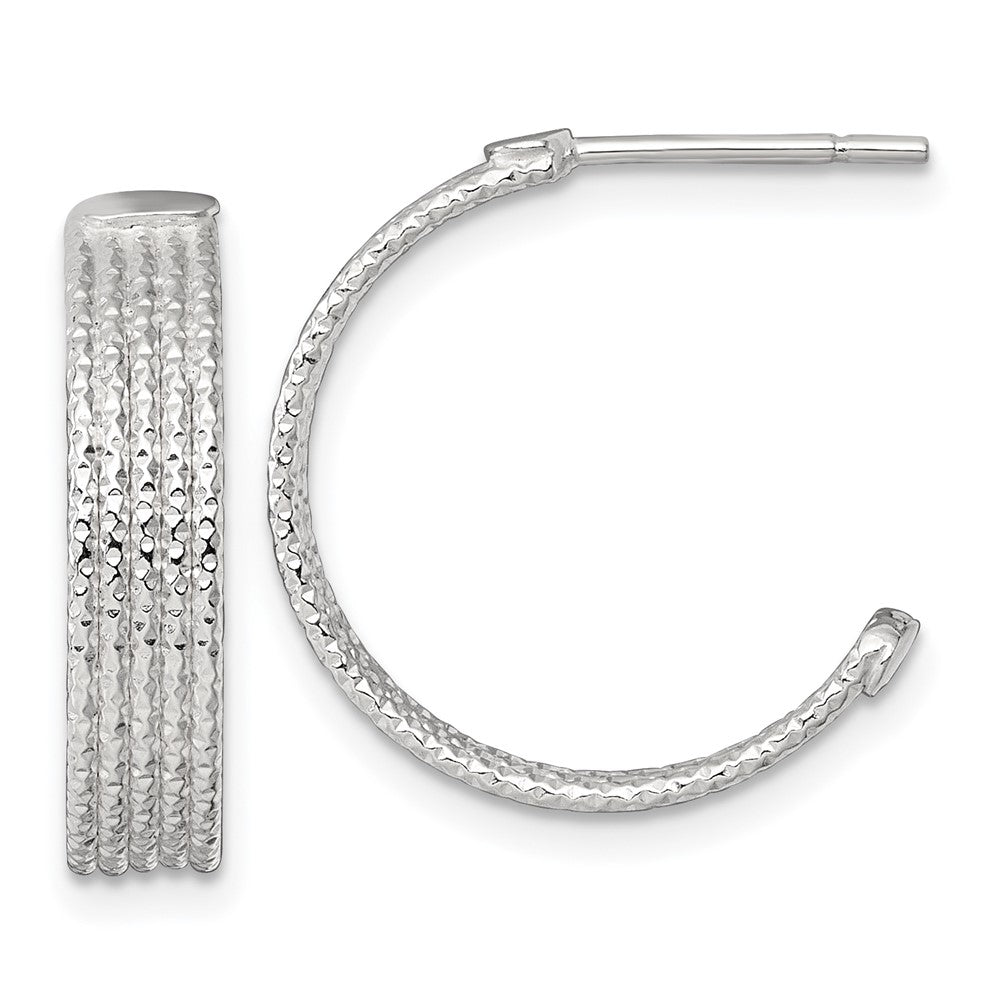 QE17986 Sterling Silver Polished and Textured 20x4.5mm Post C-Hoop Earrings
